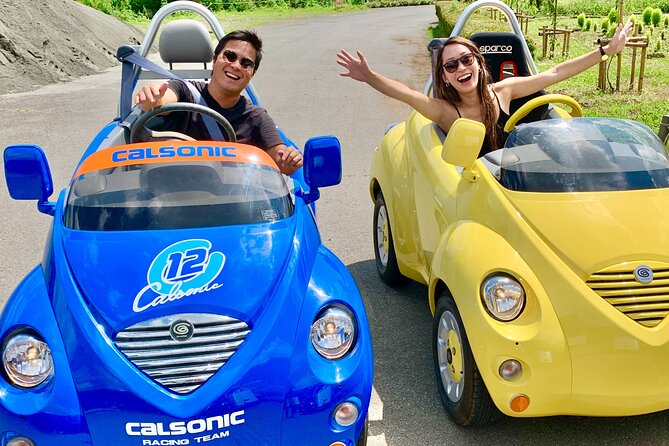 Cute & Fun E-Car tour following guide around Lake Kawaguchiko - Yagizaki Park and the tiny floating temple