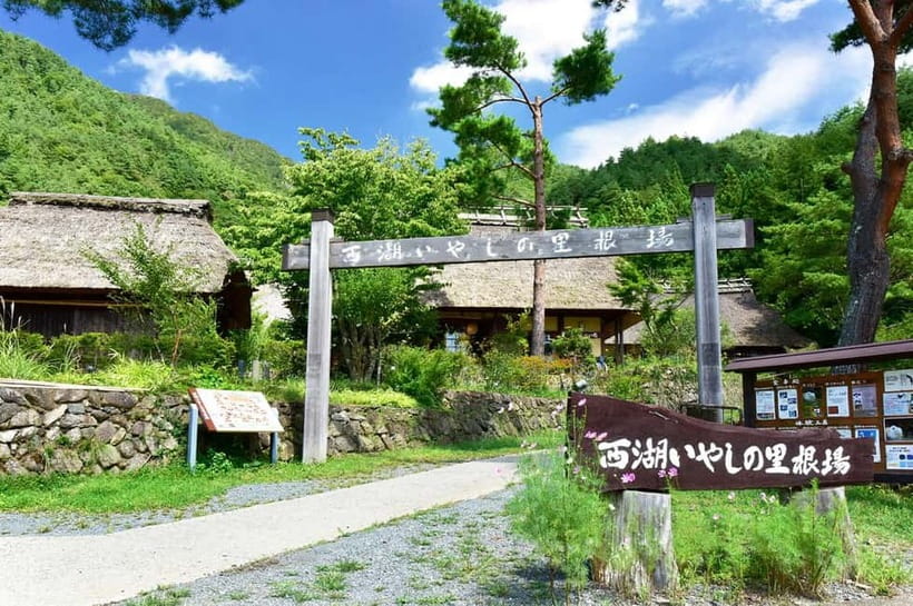 Mt. Fuji Heritage Tour: Traditional Villages, Lakes & Shrine - Saiko Iyashi no Sato Nenba and Fuji behind the rooftops