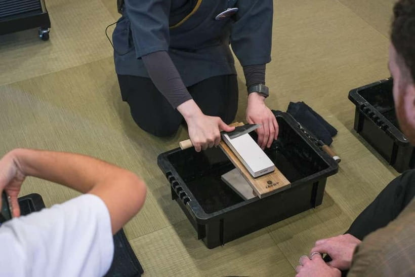 Tokyo: Knife Making Workshop (Sharpening, Engraving) - Engraving your name and attaching the handle
